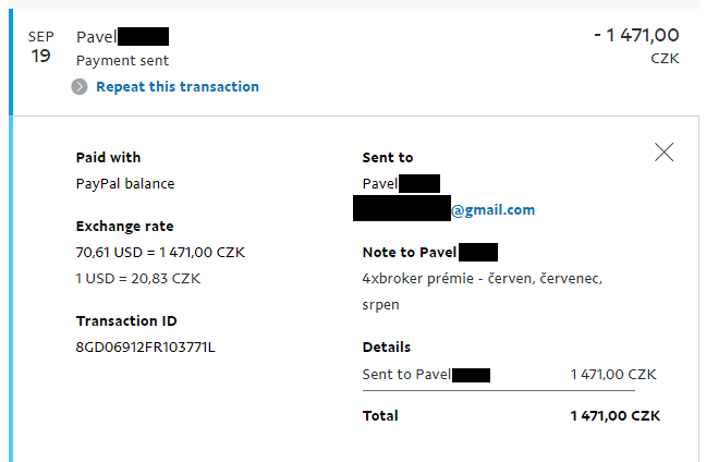 důkaz výplaty 4xbroker prémie
